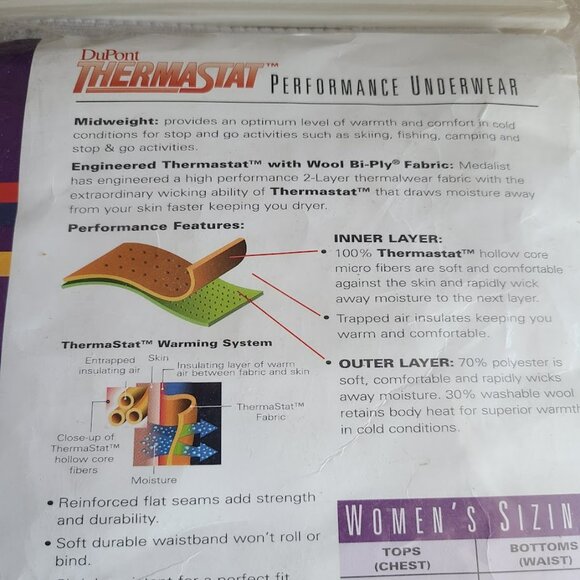 NEW Women's Wool Blend Thermal Long Johns Bottoms L Made USA Medalist Tek Series - Picture 4 of 4